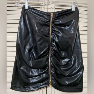 Black Ruched Leather Skirt